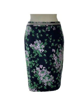 Talbots Oprah Magazine Collection Floral Pencil Skirt Size 4 Navy Green Purple